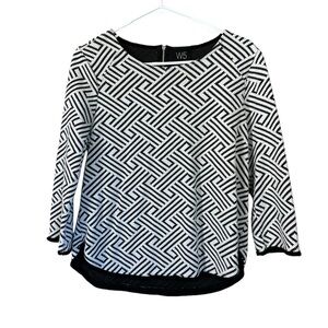W5 Textured Geometric Blouse 3/4 Sleeves S